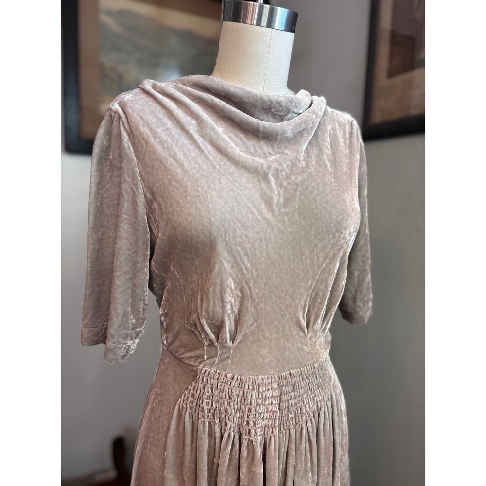 Zambesi designer dress Odeon in gray pink Rayon Silk Velvet fabric 40s style - Picture 7 of 9